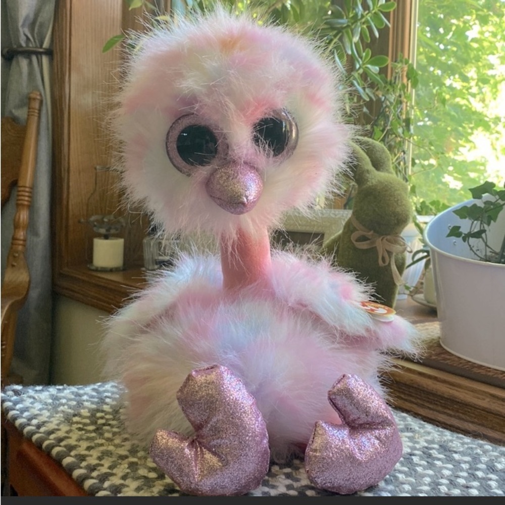 Ty Pastel Pink Plush Flamingo with Sparkle Beak and Feet